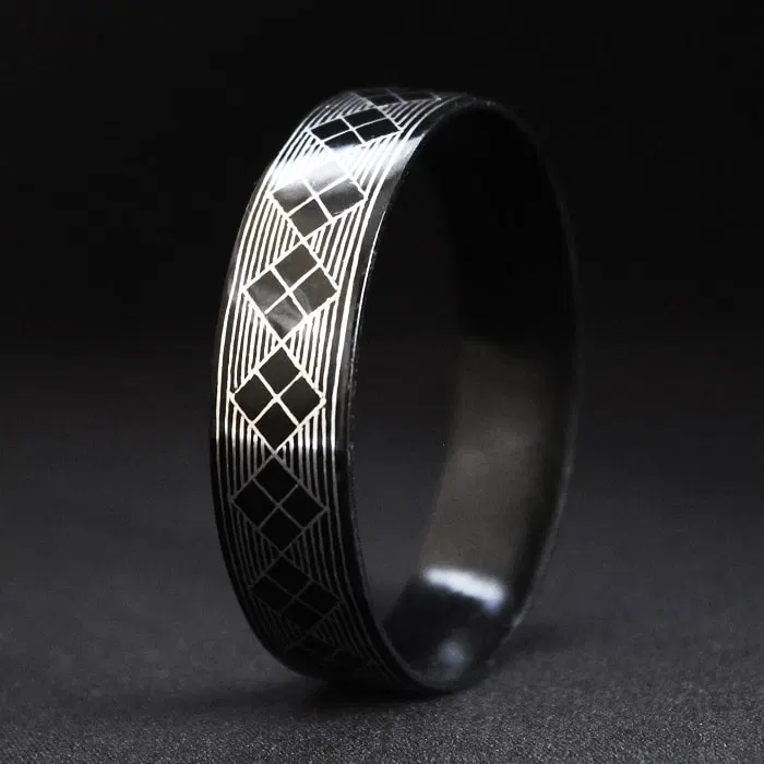 Bidriware Silver Inlay Black Metal Rhombus Bangle - Single