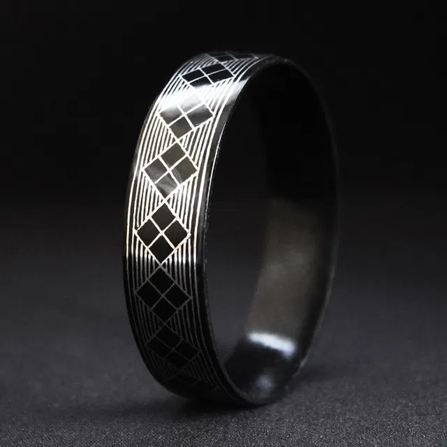 Bidriware Silver Inlay Black Metal Rhombus Bangle - Single