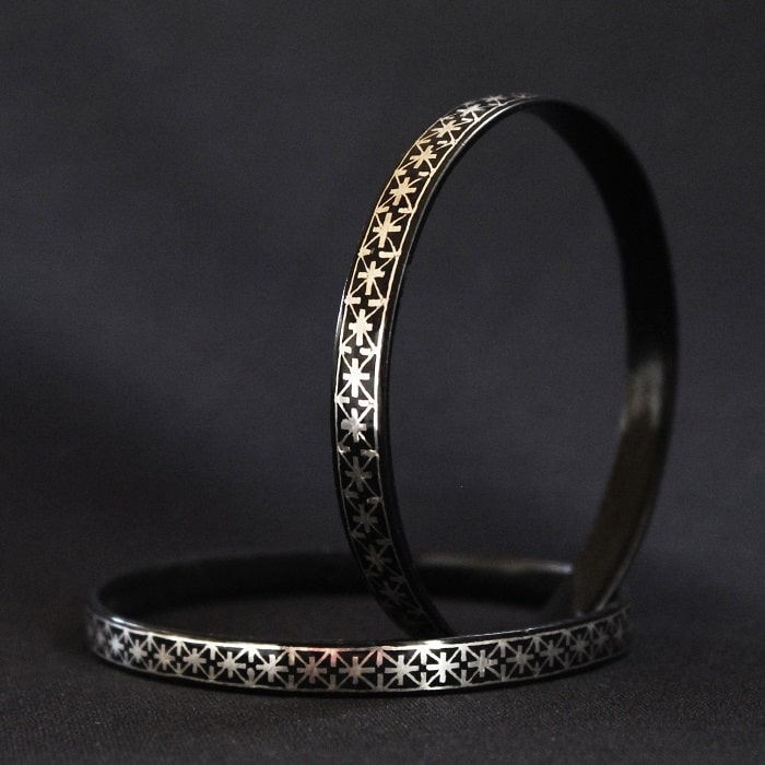 Bidriware Silver Inlay Small Star Bangle - Pair