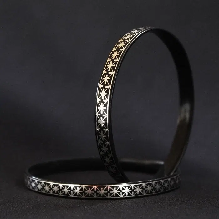 Bidriware Silver Inlay Small Star Bangle - Pair