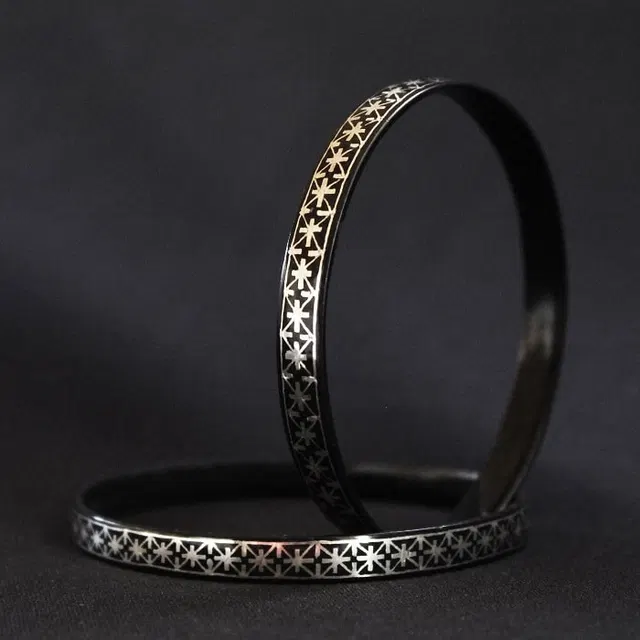 Bidriware Silver Inlay Small Star Bangle - Pair