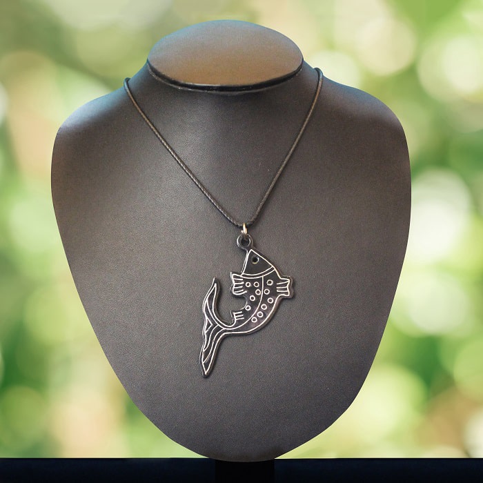 Bidriware Silver Inlay Fish Pendant