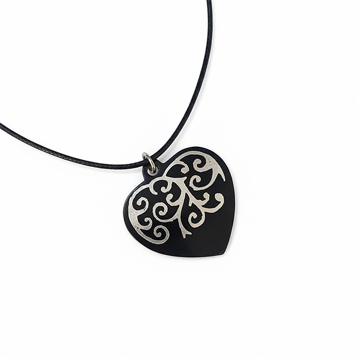 Bidriware Silver Inlay Heart Pendant