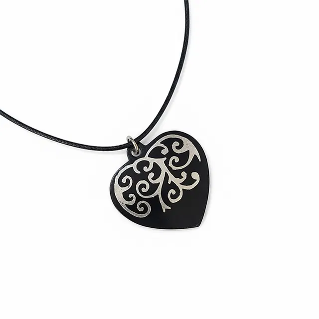 Bidriware Silver Inlay Heart Pendant