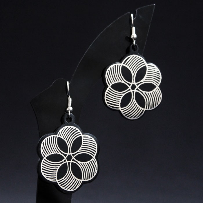 Bidriware Silver Inlay Black Metal 6 Circles Earring