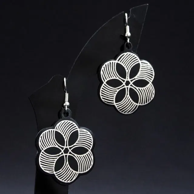 Bidriware Silver Inlay Black Metal 6 Circles Earring