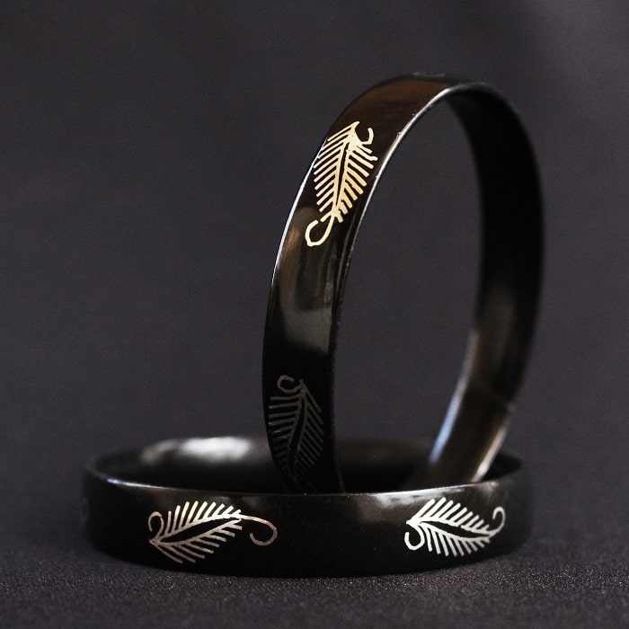 Bidriware Silver Inlay Bangle Leaf Art - Pair