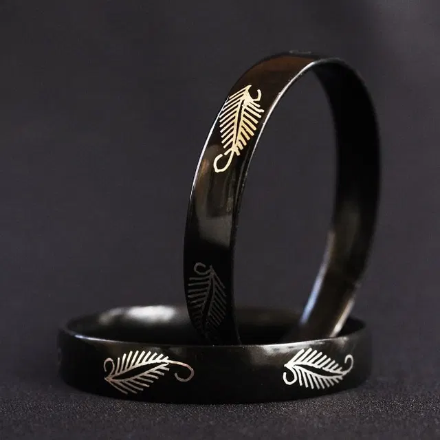 Bidriware Silver Inlay Bangle Leaf Art - Pair