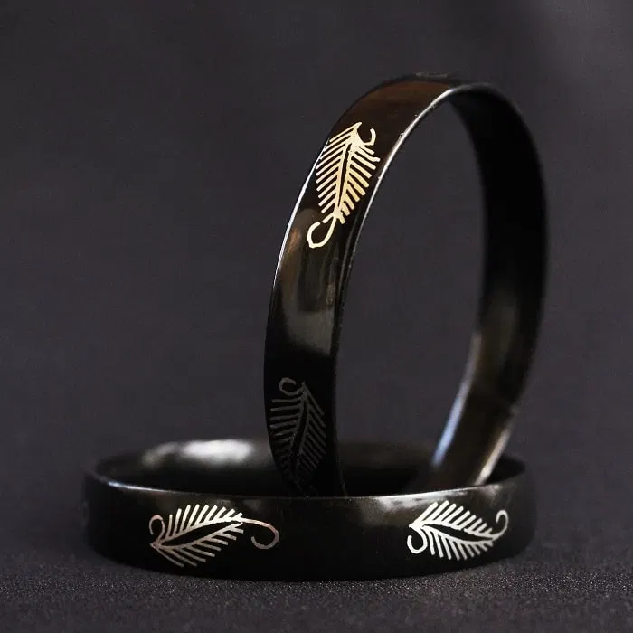 Bidriware Silver Inlay Bangle Leaf Art - Pair