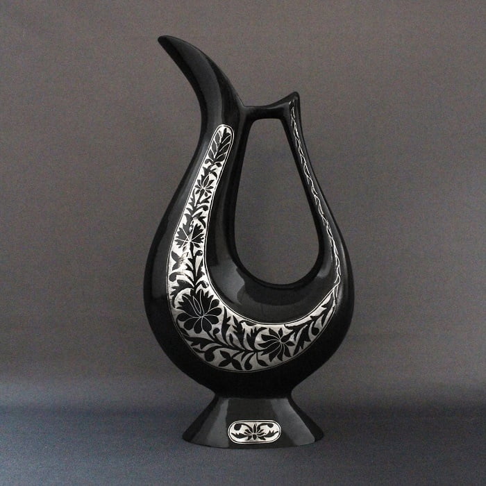 Bidriware Silver Inlay Floral Jug