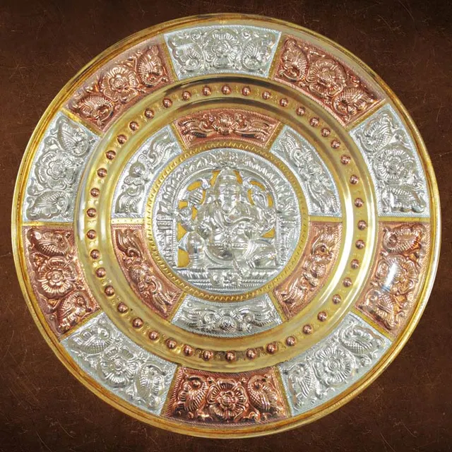 Lord Vinayaka Tri-Metal Thanjavur Art Plate (7 to 16 Inches)