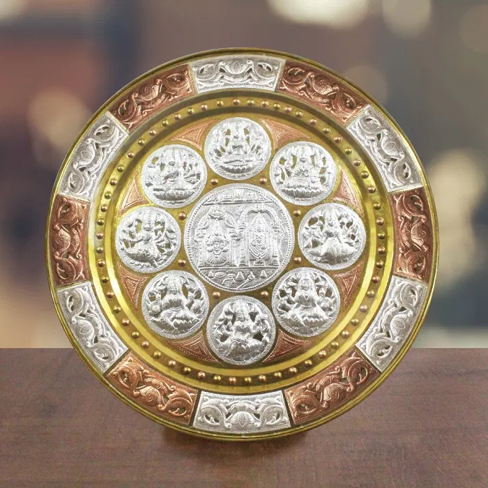 Ashta Lakshmi With Venkateshwara Tri-Metal Thanjavur Art Plate (16 Inches)