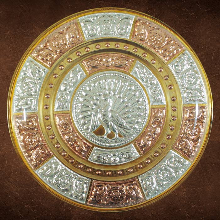 Peacock Tri-Metal Thanjavur Art Plate (7 to 16 Inches)