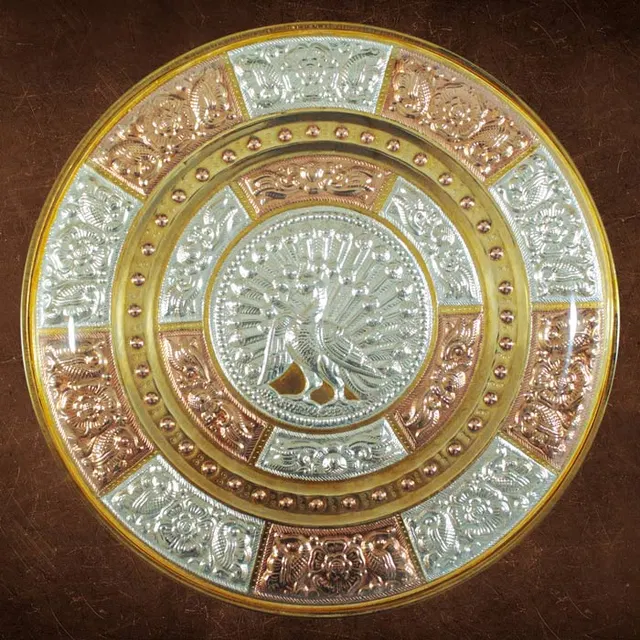 Peacock Tri-Metal Thanjavur Art Plate (7 to 16 Inches)