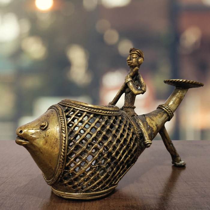 Bastar Dhokra Art Fish Pen Stand & Candle Stand