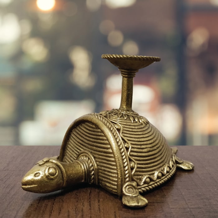 Bastar Dhokra Art Tortoise Paper Weight & Candle Stand
