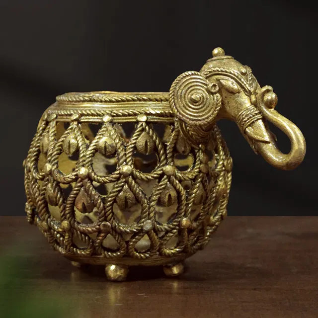 Bastar Dhokra Art Elephant Pen Stand