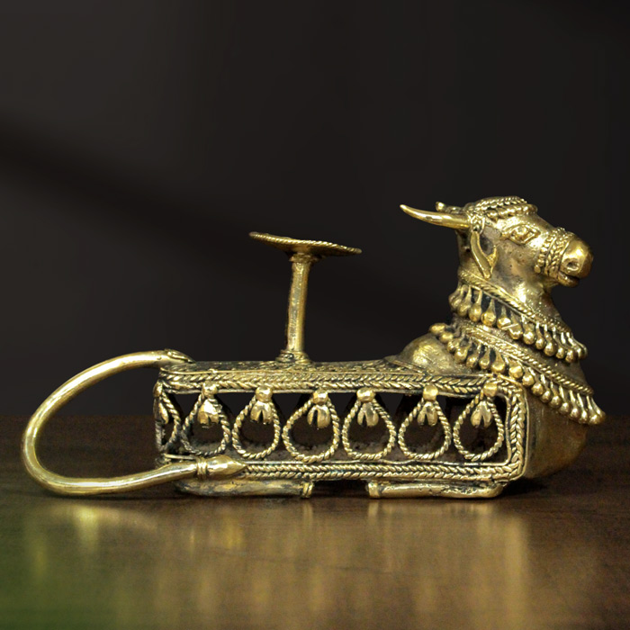 Bastar Dhokra Art Nandi Bull Candle Stand (9 Inches)