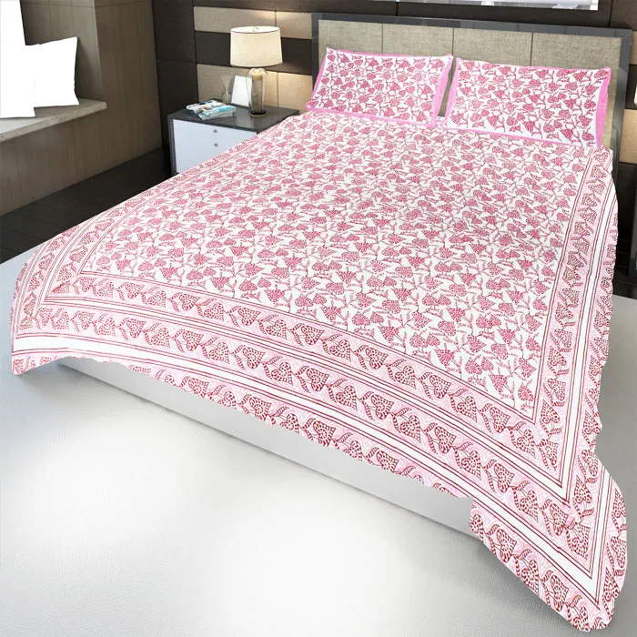 Sanganeri Hand Block Printed Bedsheet With Pillow Covers (8.8×7.5)Ft