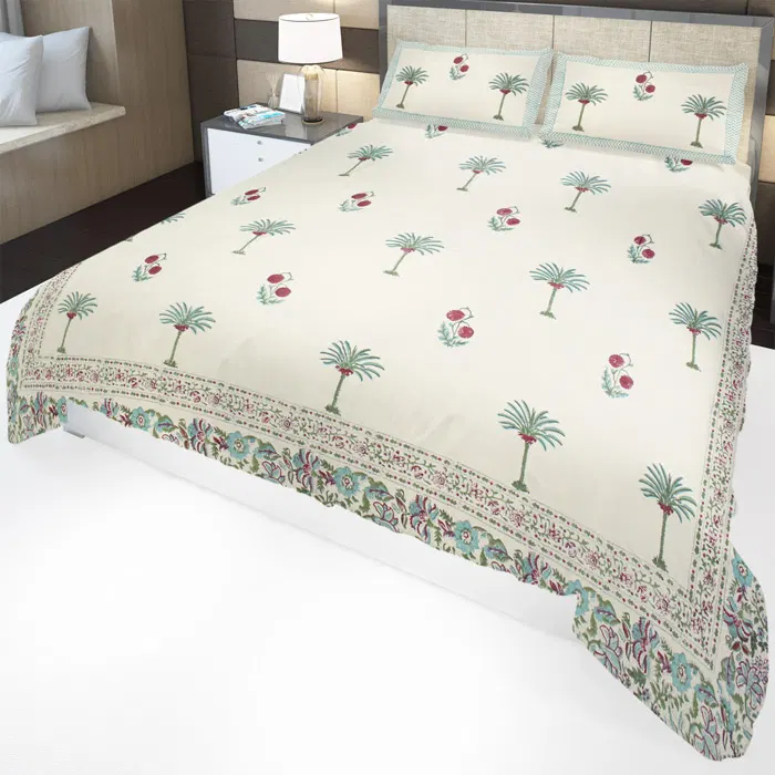 Sanganeri Hand Block Printed Bedsheet With Pillow Covers (8.8x7.5)ft