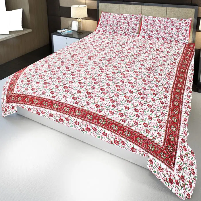 Sanganeri Hand Block Printed Bedsheet With Pillow Covers (8.8x7.5)ft