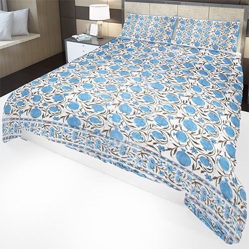 Sanganeri Hand Block Printed Bedsheet With Pillow Covers (8.8x8.8)ft