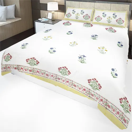 Sanganeri Hand Block Printed Bedsheet With Pillow Covers (8.8x8.8)Ft