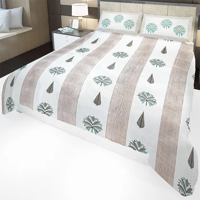 Sanganeri Hand Block Printed Bedsheet With Pillow Covers (8.8x8.8)ft
