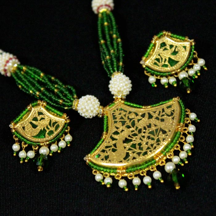Thewa Green Peacock Arch 23kt Gold Jewellery Set