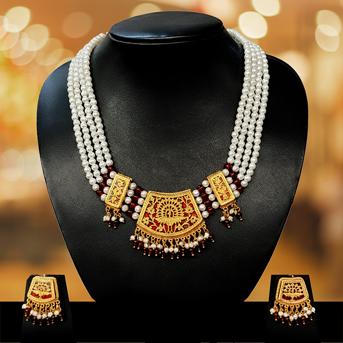 Thewa Red Peacock 23kt Gold Jewellery Set