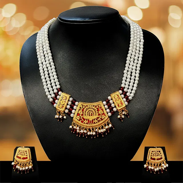 Thewa Red Peacock 23kt Gold Jewellery Set