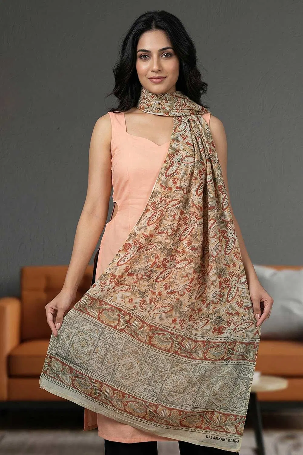 Hand Block Printed Machilipatnam Kalamkari Stole