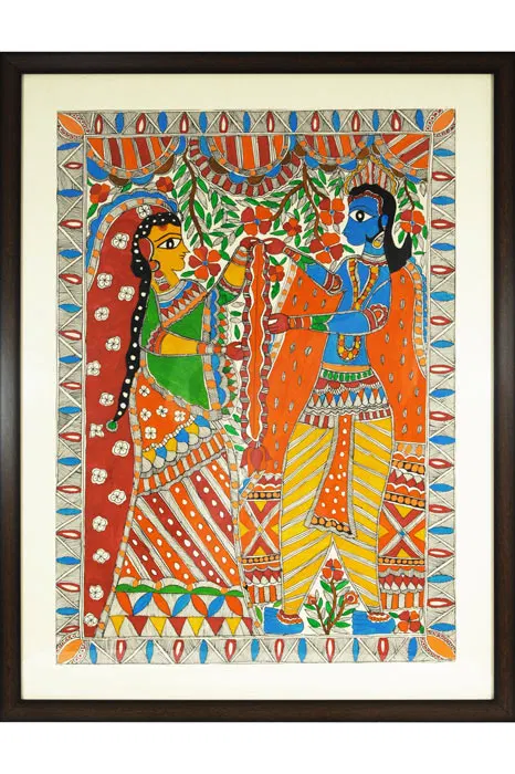 Madhubani Painting Radha Krishna With Mala (25 * 33) Inches
