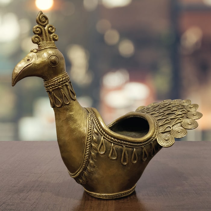 Bastar Dhokra Art Peacock Pen Stand