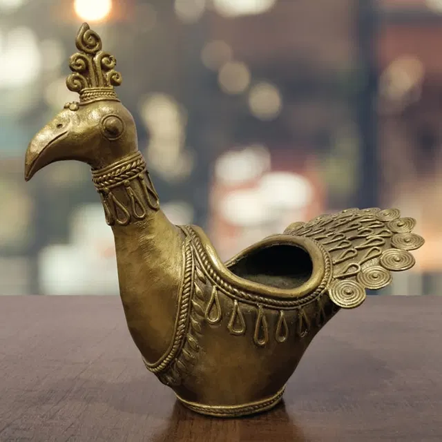 Bastar Dhokra Art Peacock Pen Stand