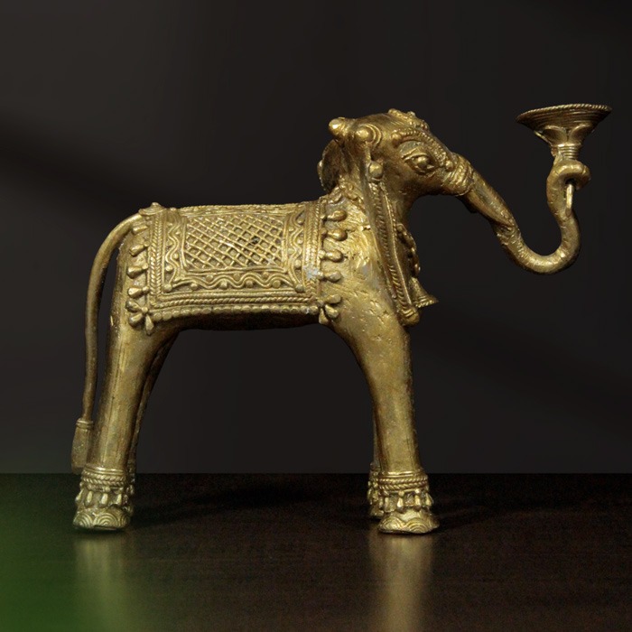 Bastar Dhokra Art Elephant Candle Holder (8 Inches)