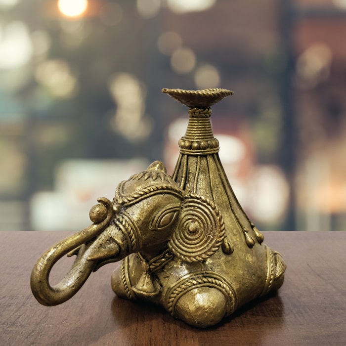 Bastar Dhokra Art Elephant Candle Stand