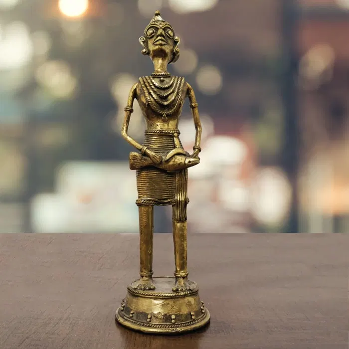 Bastar Dhokra Art Tribal Fisher Man Showpiece (11 Inches)