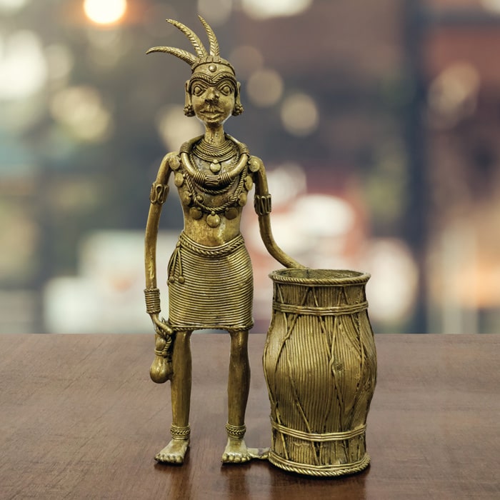 Bastar Dhokra Art Maadin Pen Stand (10 Inches)