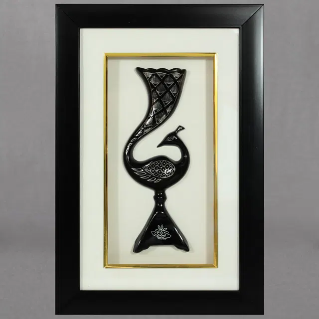 Bidriware Silver Inlay Peacock Frame