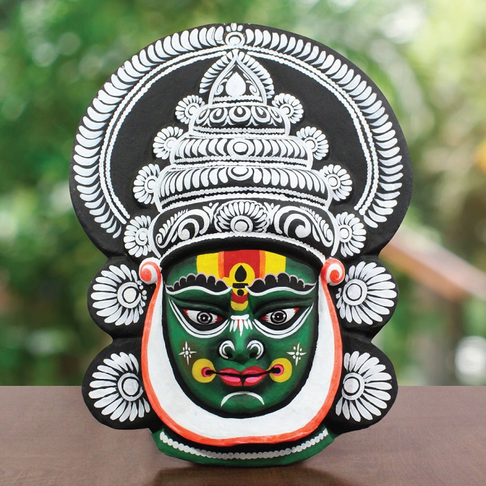 Kathakali Face Chhau Mask - Black Green Style 2 (1.5ft)