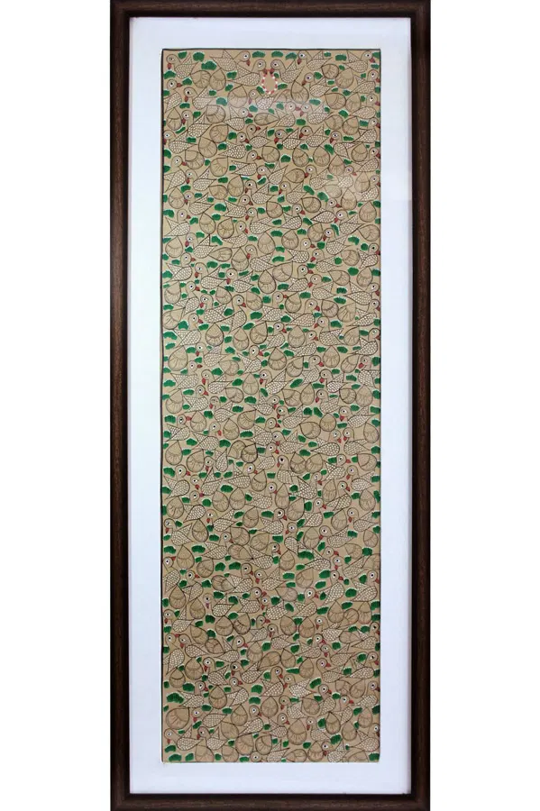Bengal Traditional Pattachitra - Flock of Birds Painting (18.5*48.5 Inches)