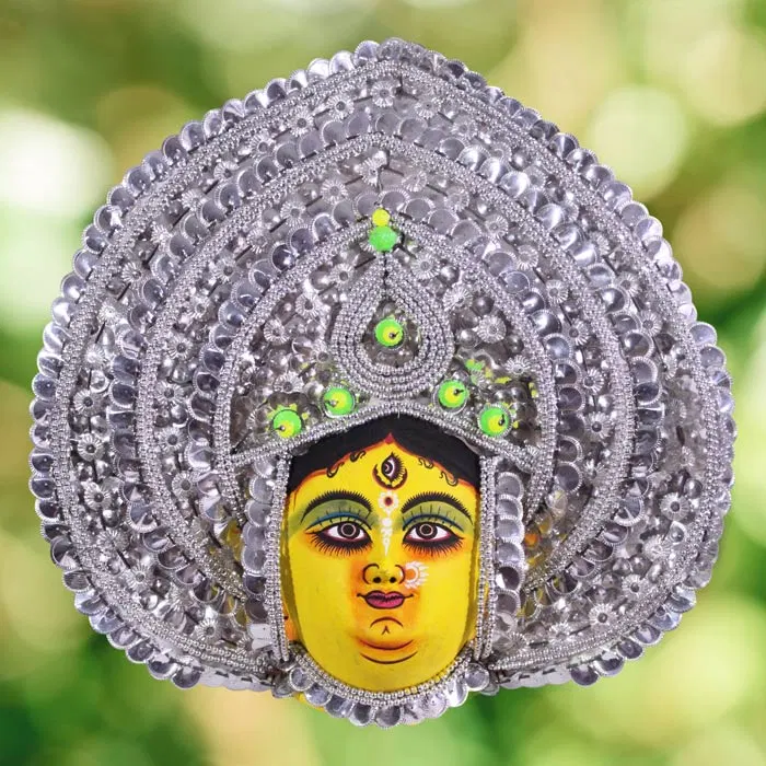 Silver Devi Chau Mask - Leaf Design (16x16 Inches)