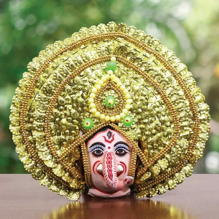 Golden Ganesha Chau Mask - Leaf Design (1 Ft)