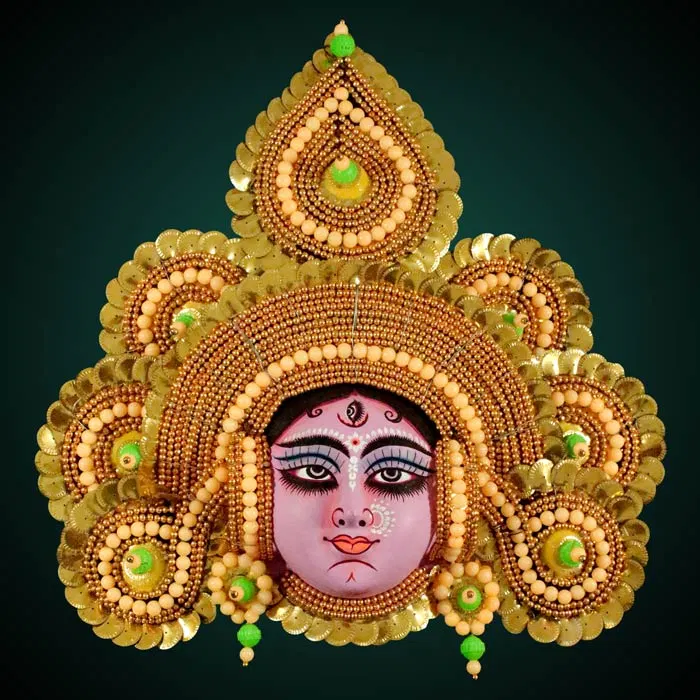 Golden-Pink Devi Chau Mask - Tharkozi Design (1 Ft)