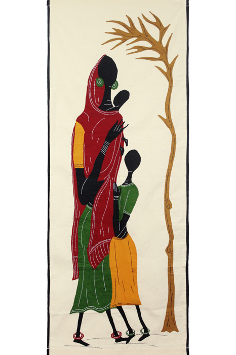 Pipli Applique Work Woman with Daughter & Baby (1.7x4.7) feet