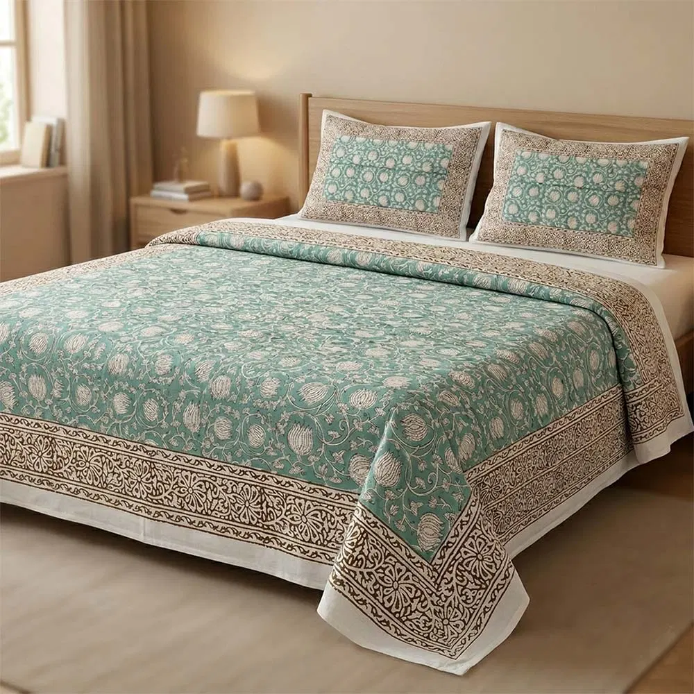 Bagru Hand Block Printed Premium Bedsheet Set (8.8x8.8)ft