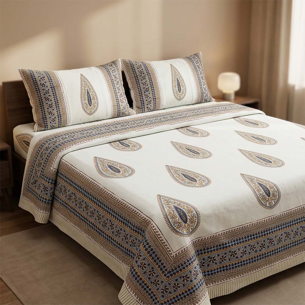 Bagru Hand Block Printed Premium Bedsheet Set (8.8x8.8)ft