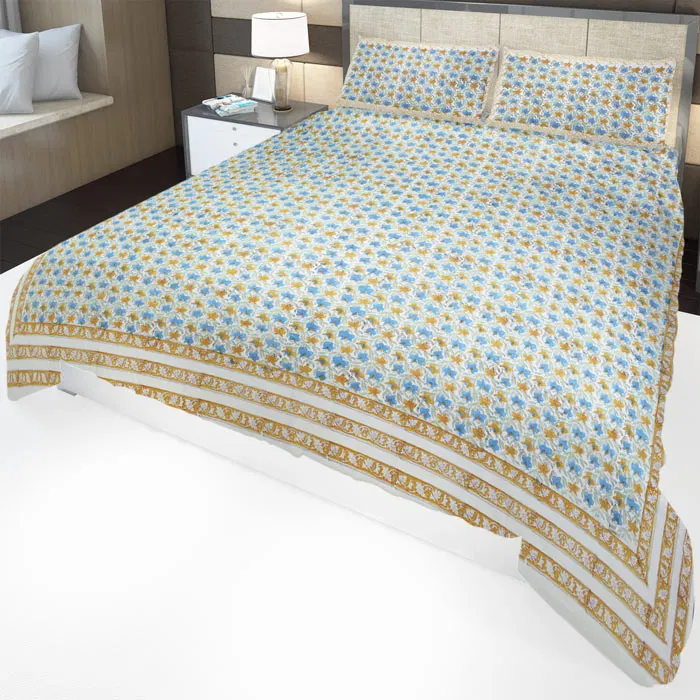 Sanganeri Hand Block Printed Bedsheet With Pillow Covers (8.8x7.5)ft