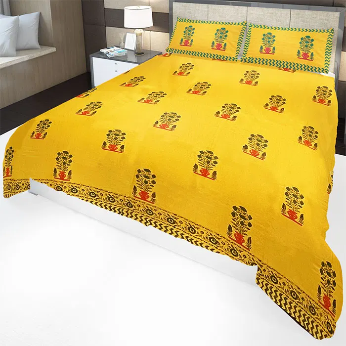 Sanganeri Hand Block Printed Bedsheet With Pillow Covers (8.8x8.8)ft